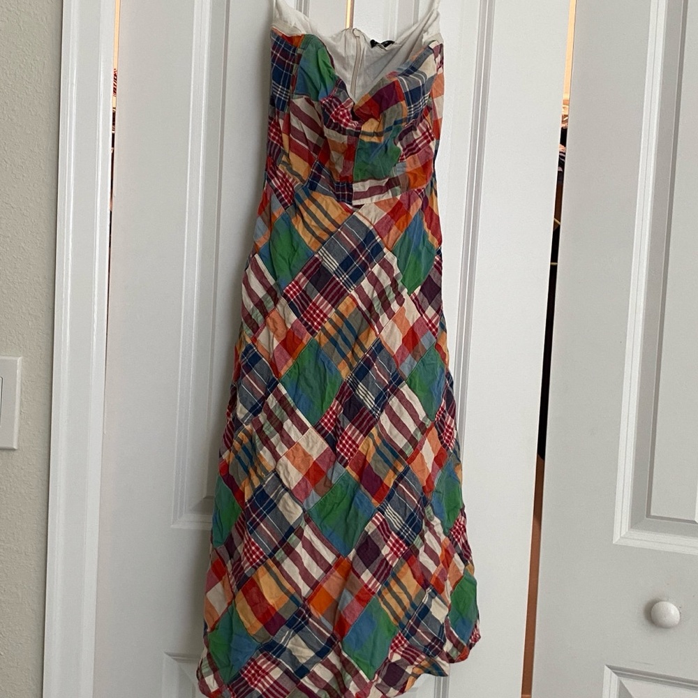JCREW women's madras patchwork plaid strapless dress cotton 0 - Picture 2 of 6